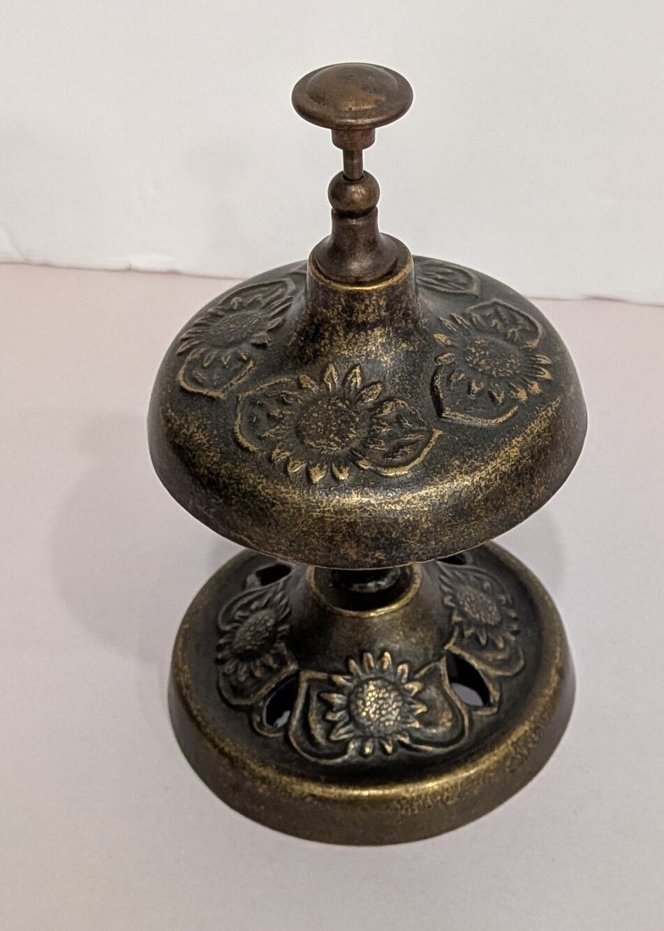 Hotel Front Desk Bell Chime Solid Brass Sunflower Design Made in Italy